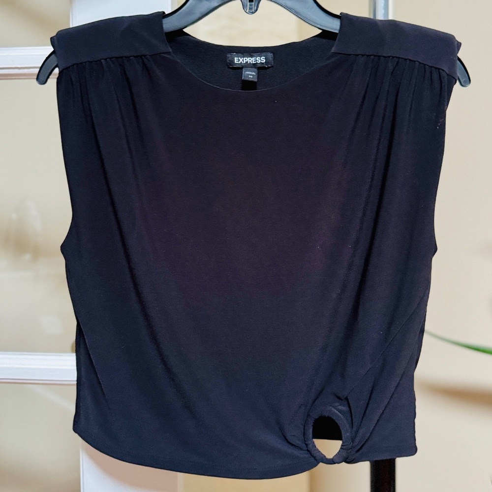 Express Elegant Black Blouse with Key Hole Knot Detail